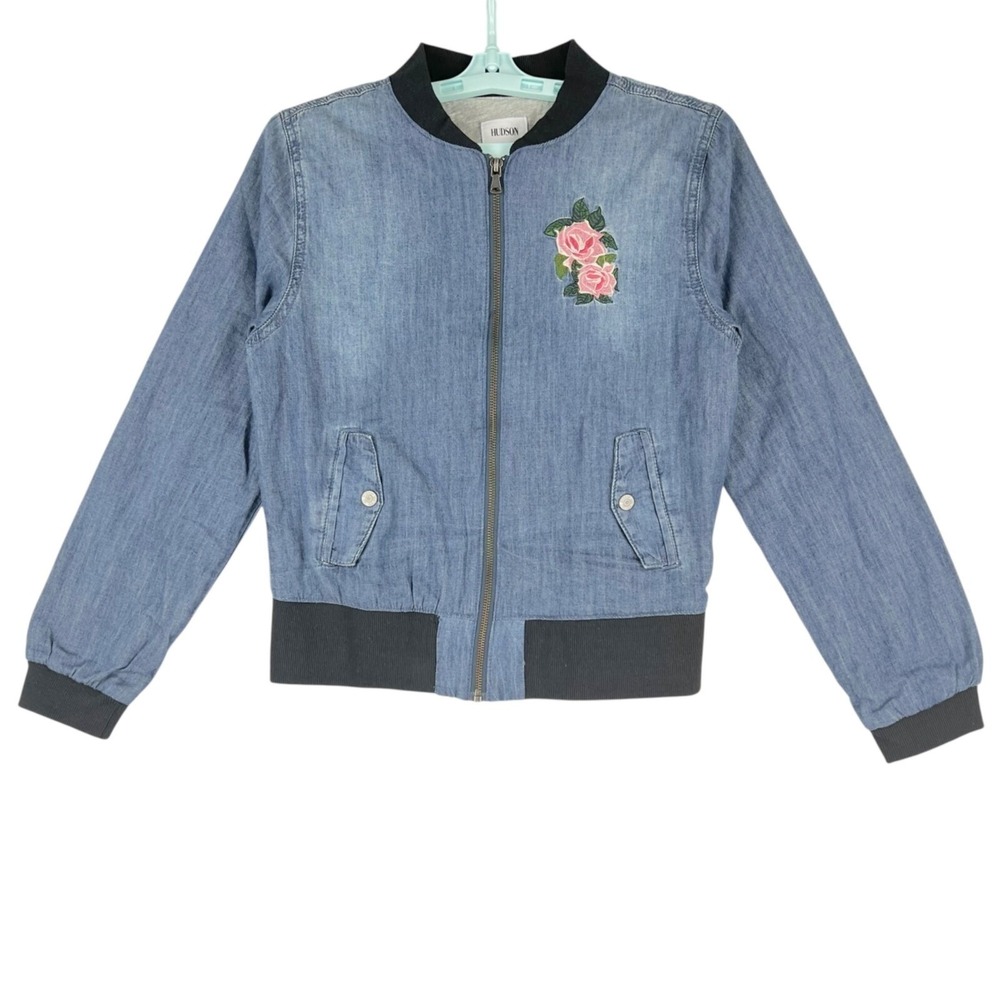 Hudson Youth's Lightweight Denim Chambray Jacket, Rose Embroidery Junior Size XS